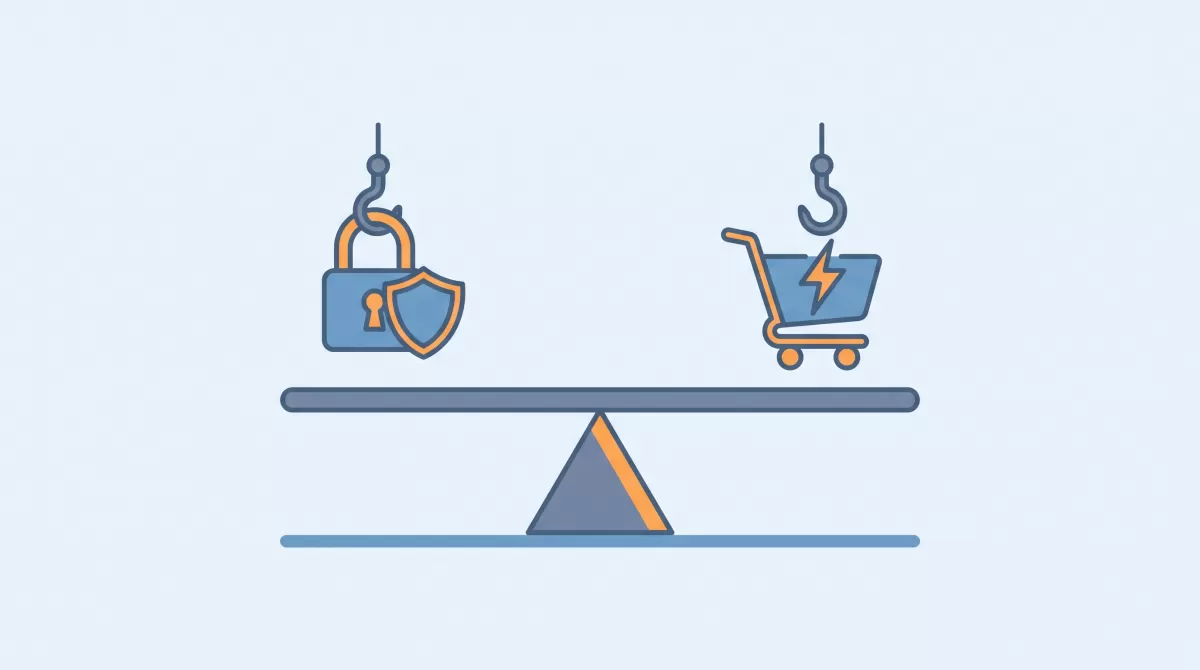 Balance scale illustration weighing checkout friction against fraud protection when using 3D Secure