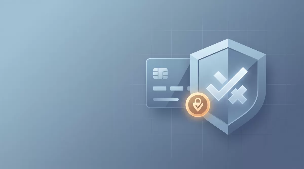 Illustration of a credit card and shield icon representing payment security and dispute resolution